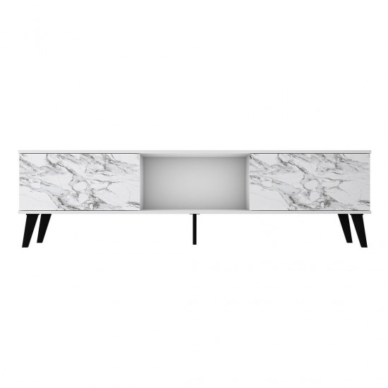 Doyers 70.87 TV Stand in White and Marble Stamp