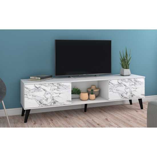 Doyers 70.87 TV Stand in White and Marble Stamp