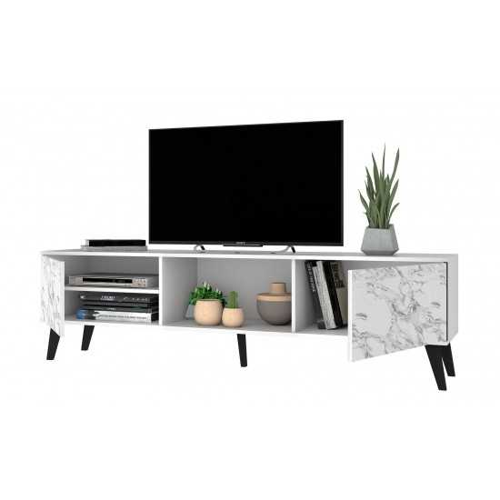 Doyers 70.87 TV Stand in White and Marble Stamp