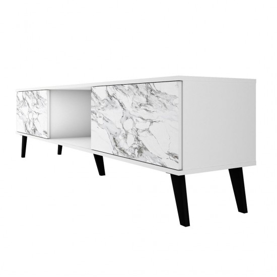 Doyers 70.87 TV Stand in White and Marble Stamp