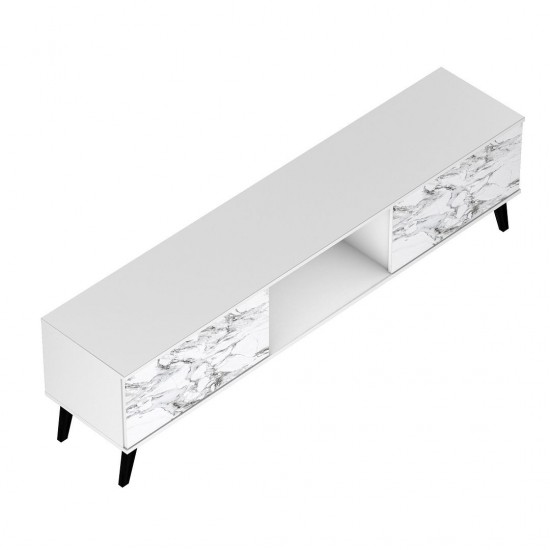 Doyers 70.87 TV Stand in White and Marble Stamp