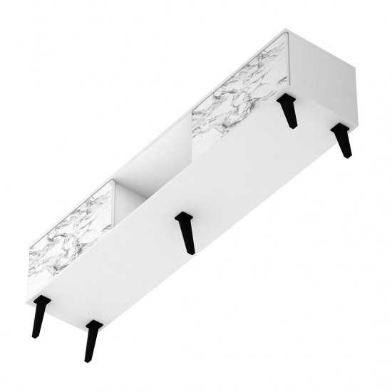 Doyers 70.87 TV Stand in White and Marble Stamp