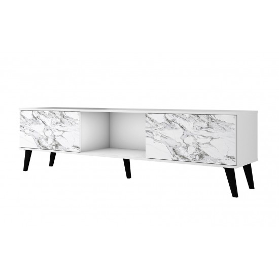 Doyers 70.87 TV Stand in White and Marble Stamp