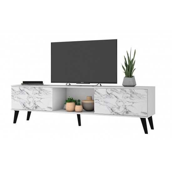 Doyers 70.87 TV Stand in White and Marble Stamp
