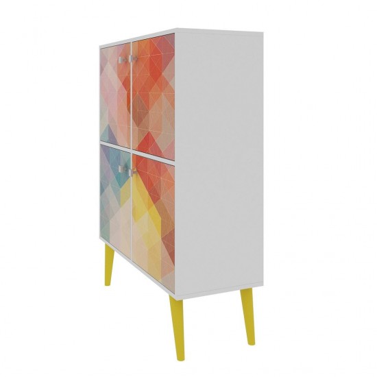Avesta 45.28 High Double Cabinet in White, Color Stamp and Yellow