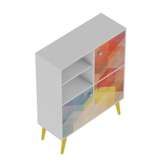 Avesta 45.28 High Double Cabinet in White, Color Stamp and Yellow