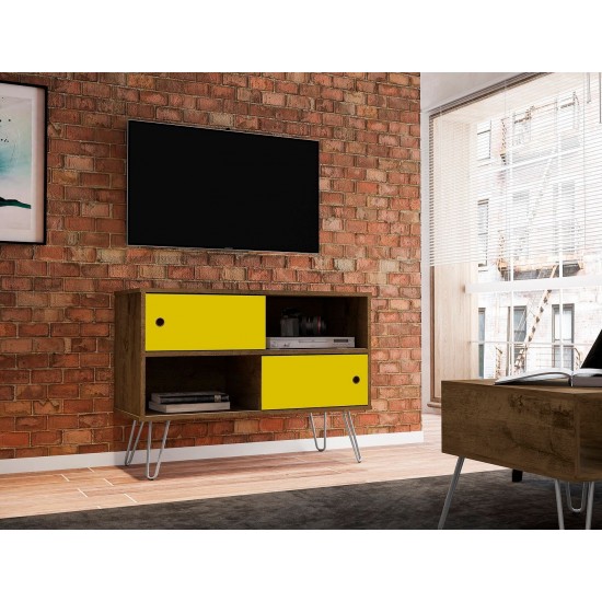 Baxter 35.43" TV Stand in Rustic Brown and Yellow