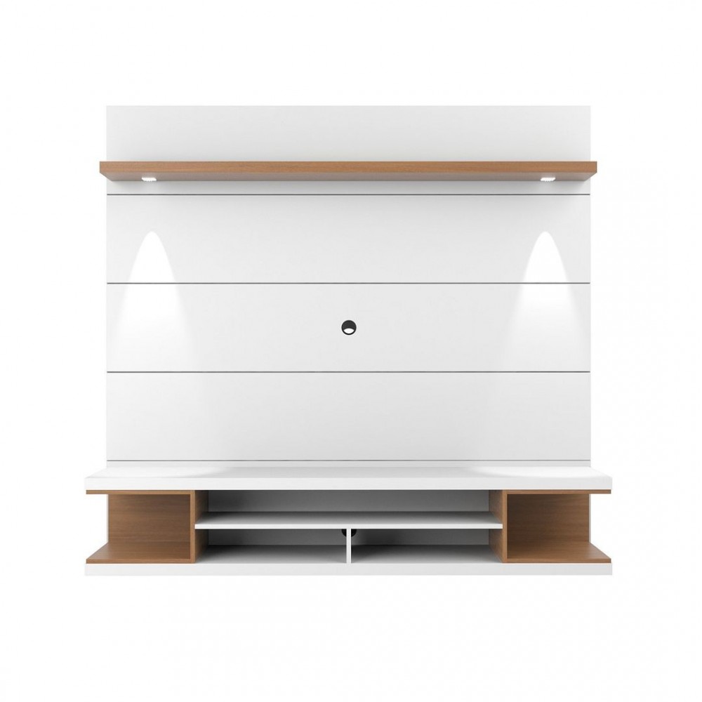 Utopia Floating Theater Entertainment Center in White Gloss and Maple Cream