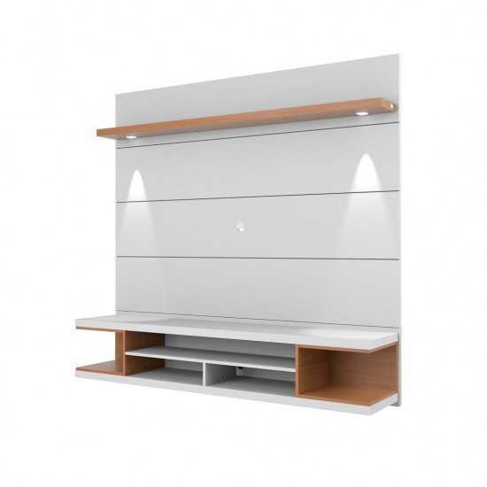 Utopia Floating Theater Entertainment Center in White Gloss and Maple Cream