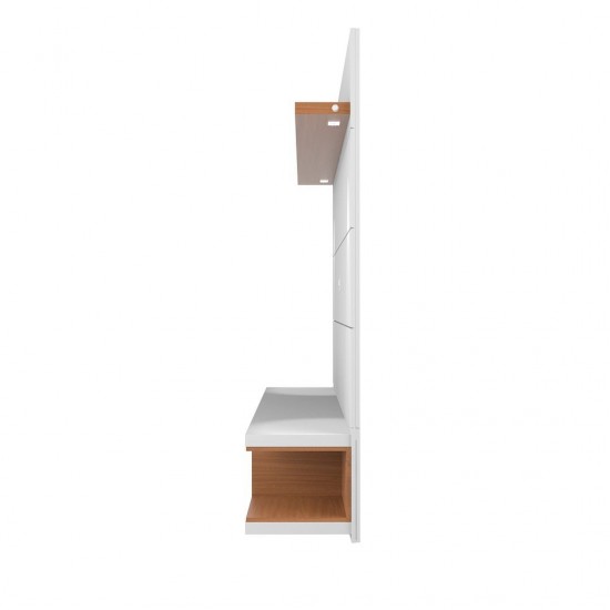 Utopia Floating Theater Entertainment Center in White Gloss and Maple Cream