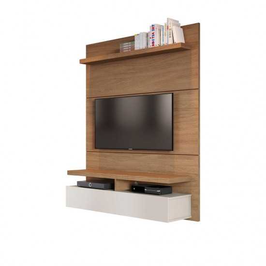 City 1.2 Floating Wall Theater Entertainment Center in Maple Cream and Off White