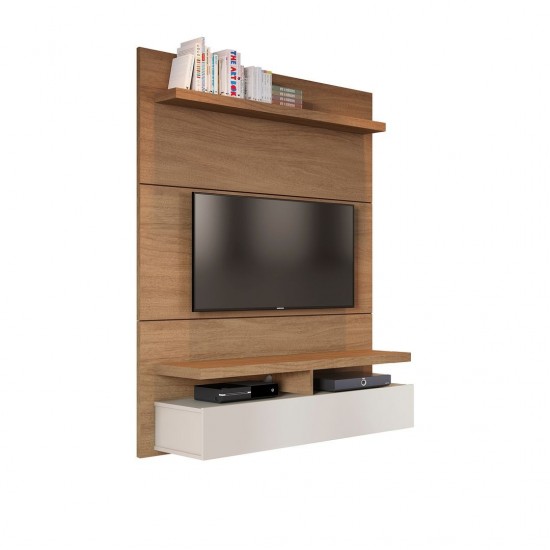 City 1.2 Floating Wall Theater Entertainment Center in Maple Cream and Off White