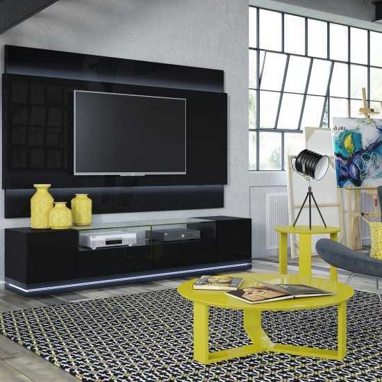 Vanderbilt 85.43" TV Stand in Black Gloss and Black Matte