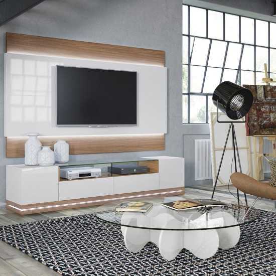 Vanderbilt 85.43" TV Stand in Off White and Maple Cream