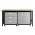 3-Piece Fortress Mobile Space-Saving Garage Cabinet and Worktable 3.0 in Grey