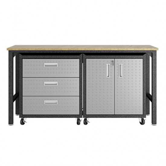 3-Piece Fortress Mobile Space-Saving Garage Cabinet and Worktable 3.0 in Grey