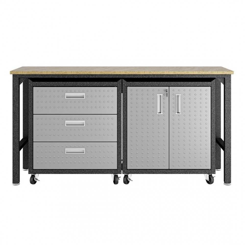 3-Piece Fortress Mobile Space-Saving Garage Cabinet and Worktable 3.0 in Grey