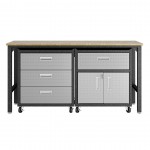 3-Piece Fortress Mobile Space-Saving Garage Cabinet and Worktable 5.0 in Grey