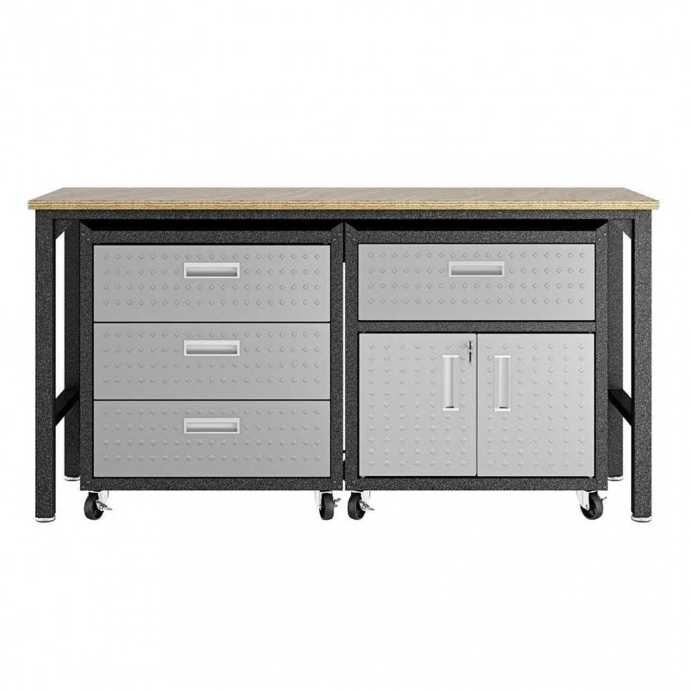 3-Piece Fortress Mobile Space-Saving Garage Cabinet and Worktable 5.0 in Grey