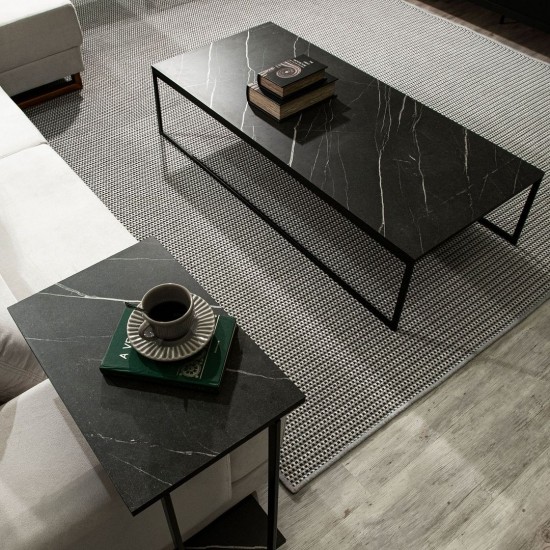 2-Piece Celine Coffee and Table in Black Marble