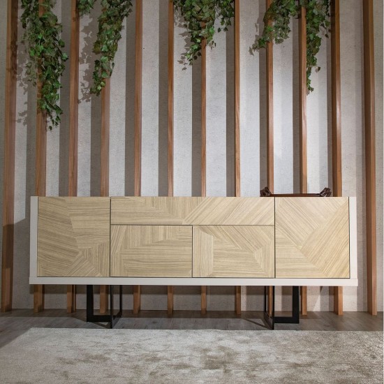 Celine 70.86 Buffet Stand in Off White and Nude Mosaic Wood
