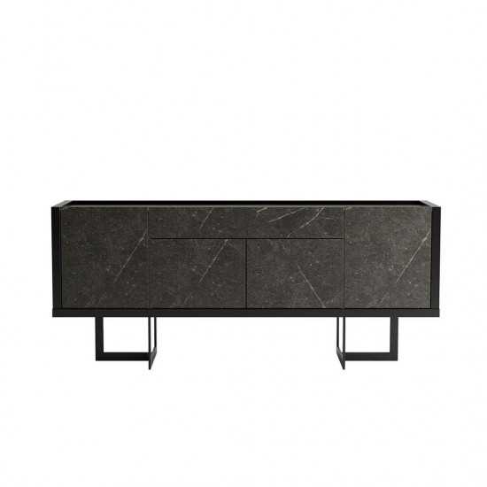 Celine 70.86 Buffet Stand in Black and Black Marble