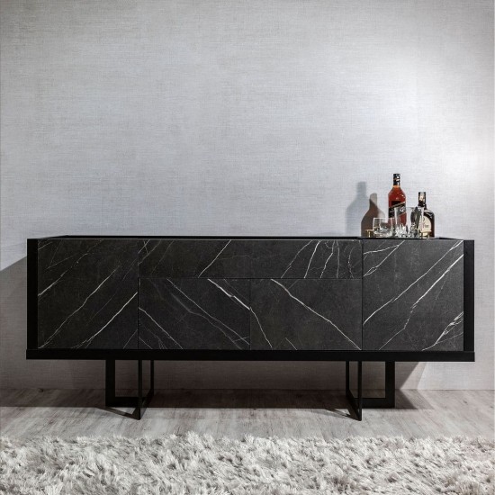 Celine 70.86 Buffet Stand in Black and Black Marble