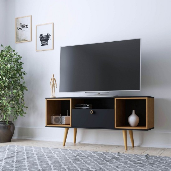 Theodore 53.14 TV Stand in Black and Cinnamon Light Brown