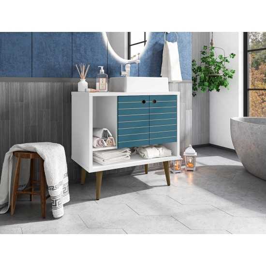 Liberty 31.49 Bathroom Vanity Sink in White and Aqua Blue