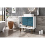 Liberty 31.49 Bathroom Vanity Sink in White and Aqua Blue