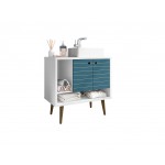 Liberty 31.49 Bathroom Vanity Sink in White and Aqua Blue