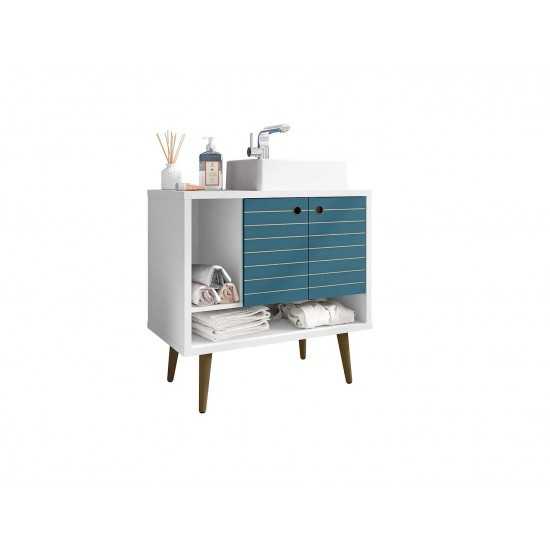 Liberty 31.49 Bathroom Vanity Sink in White and Aqua Blue