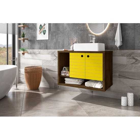 Liberty Floating 31.49 Bathroom Vanity Sink in Rustic Brown and Yellow