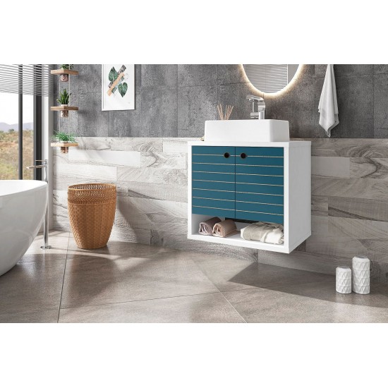 Liberty Floating 23.62 Bathroom Vanity Sink in White and Aqua Blue