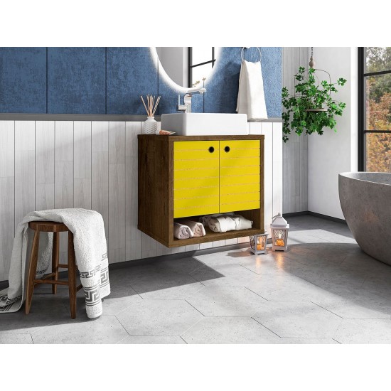 Liberty Floating 23.62 Bathroom Vanity Sink in Rustic Brown and Yellow