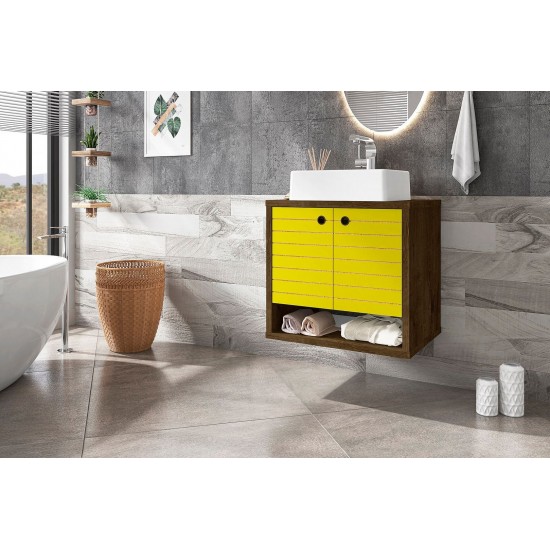 Liberty Floating 23.62 Bathroom Vanity Sink in Rustic Brown and Yellow