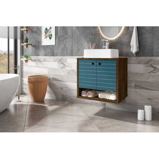 Liberty Floating 23.62 Bathroom Vanity Sink in Rustic Brown and Aqua Blue