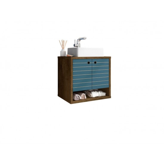 Liberty Floating 23.62 Bathroom Vanity Sink in Rustic Brown and Aqua Blue