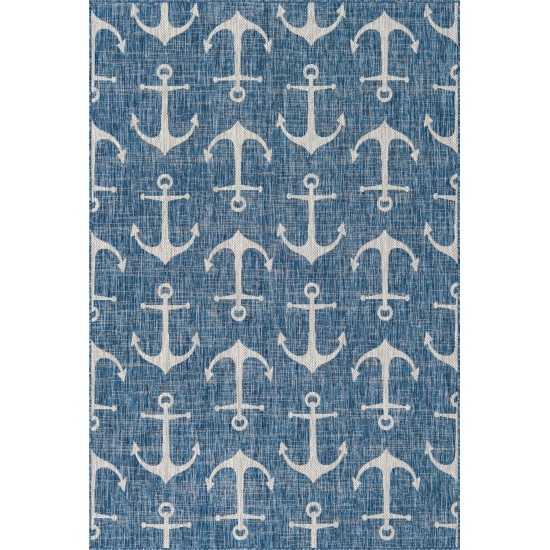 Rug Unique Loom Outdoor Coastal Blue Rectangular 6' 0 x 9' 0