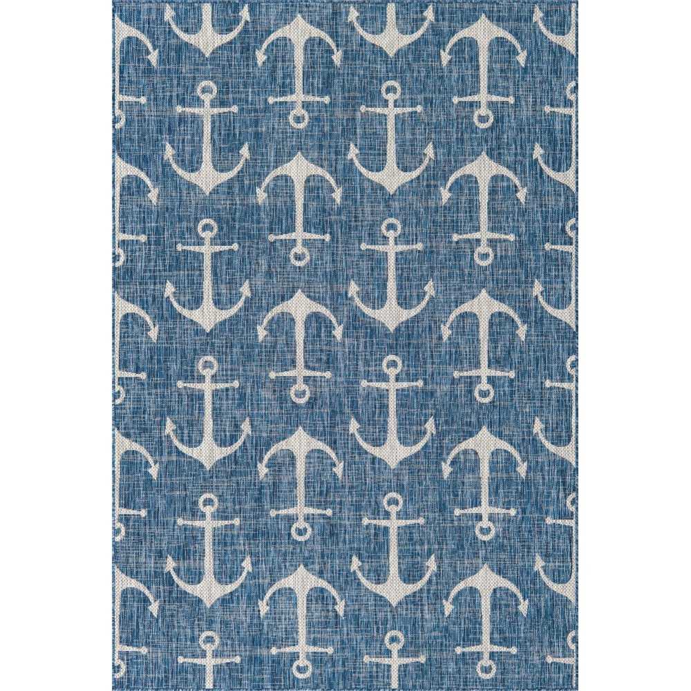 Rug Unique Loom Outdoor Coastal Blue Rectangular 6' 0 x 9' 0