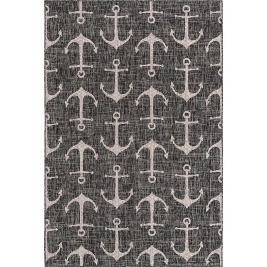 Rug Unique Loom Outdoor Coastal Charcoal Rectangular 6' 0 x 9' 0