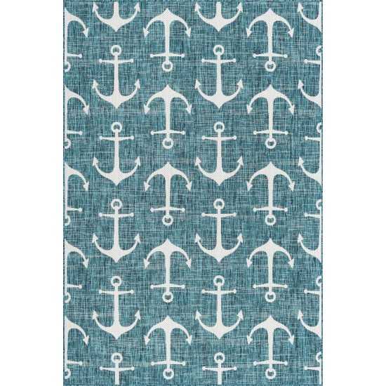 Rug Unique Loom Outdoor Coastal Teal Rectangular 6' 0 x 9' 0