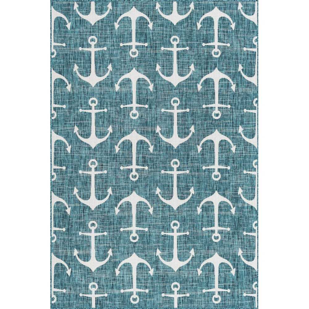 Rug Unique Loom Outdoor Coastal Teal Rectangular 6' 0 x 9' 0