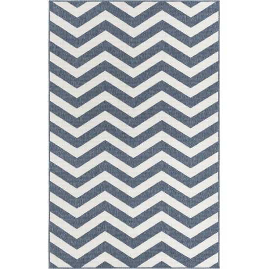 Rug Unique Loom Outdoor Coastal Navy Blue Rectangular 5' 3 x 8' 0