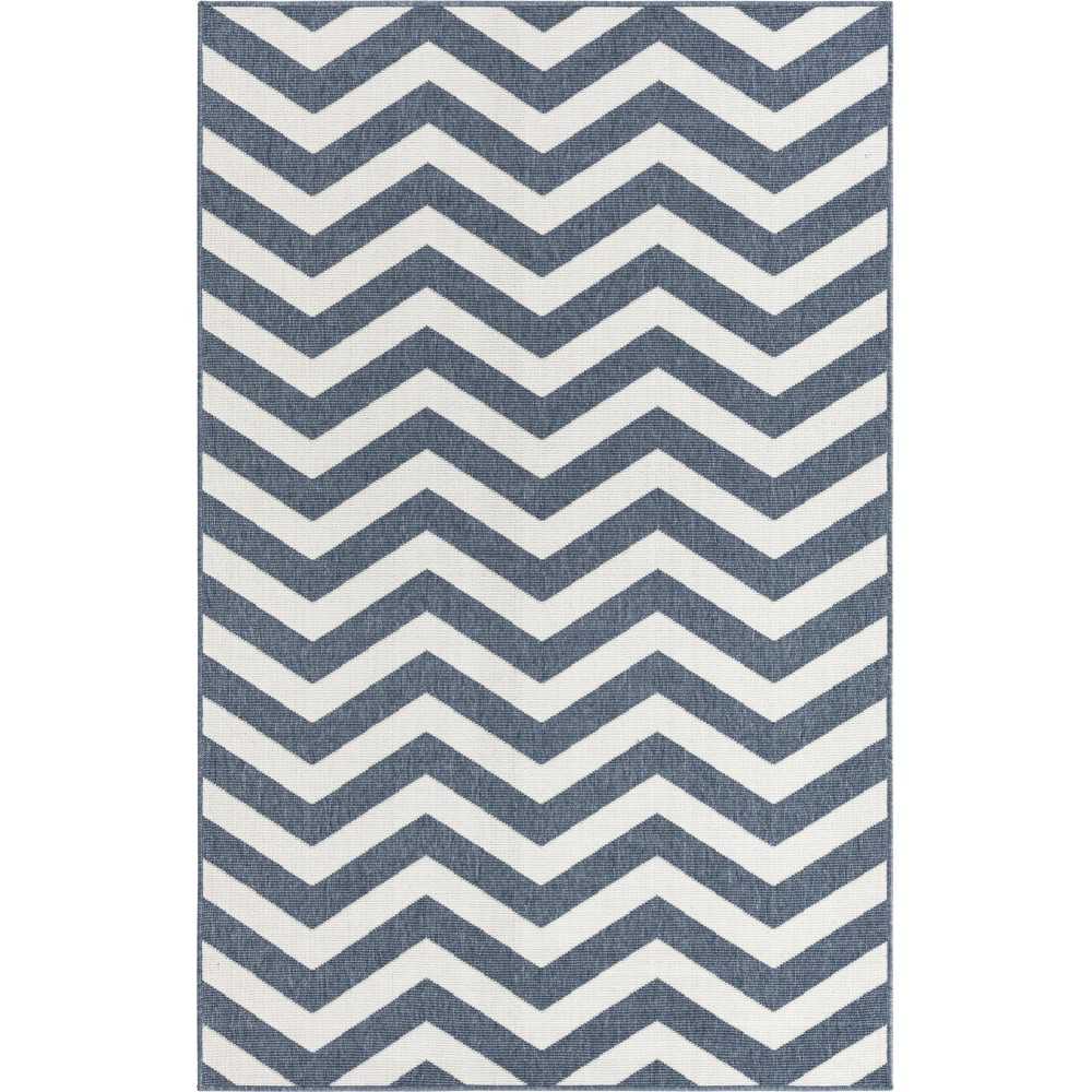 Rug Unique Loom Outdoor Coastal Navy Blue Rectangular 5' 3 x 8' 0