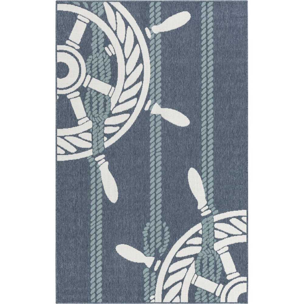 Rug Unique Loom Outdoor Coastal Navy Blue Rectangular 5' 3 x 8' 0