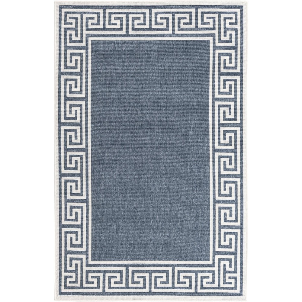 Rug Unique Loom Outdoor Coastal Navy Blue Rectangular 5' 3 x 8' 0