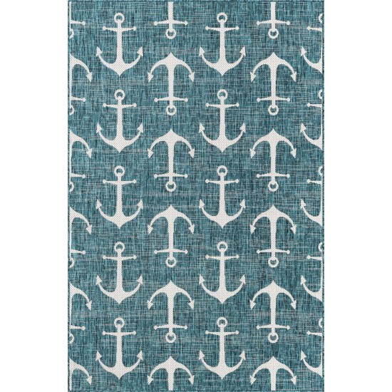 Rug Unique Loom Outdoor Coastal Teal Rectangular 5' 3 x 7' 10