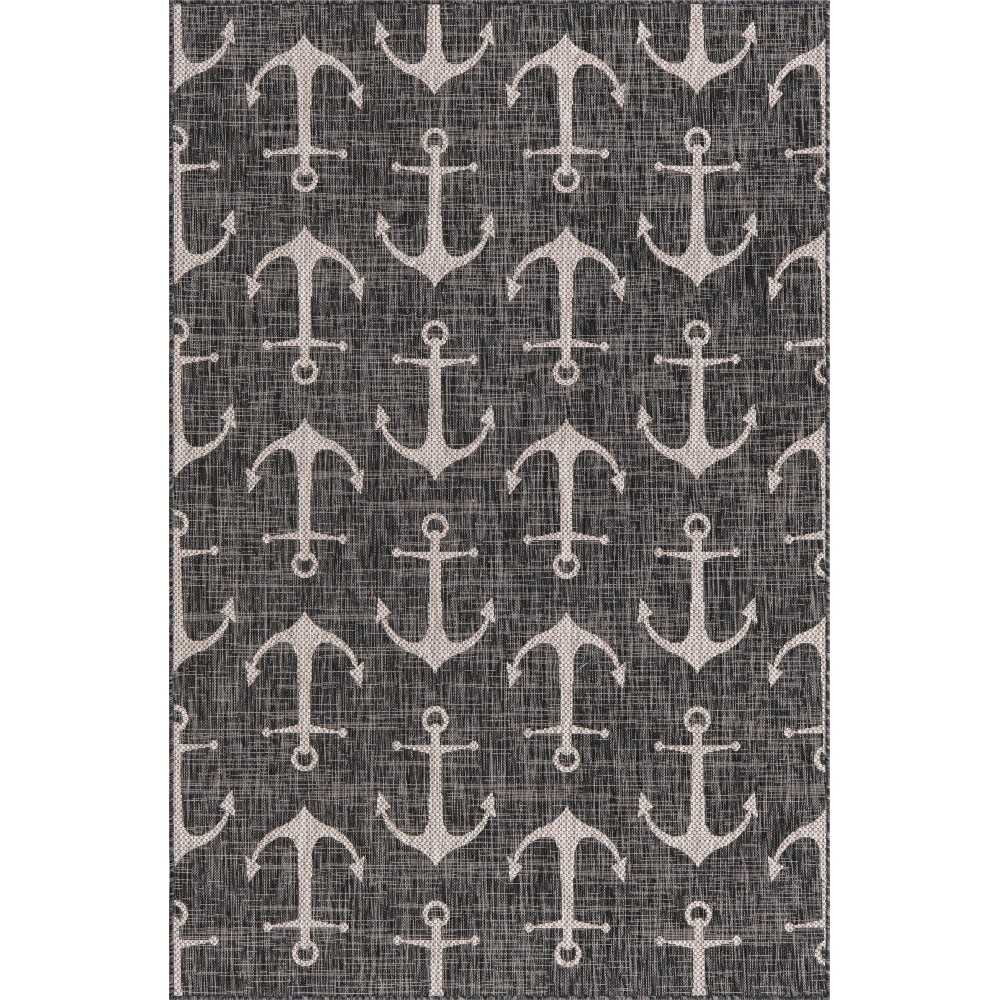 Rug Unique Loom Outdoor Coastal Charcoal Rectangular 5' 3 x 7' 10