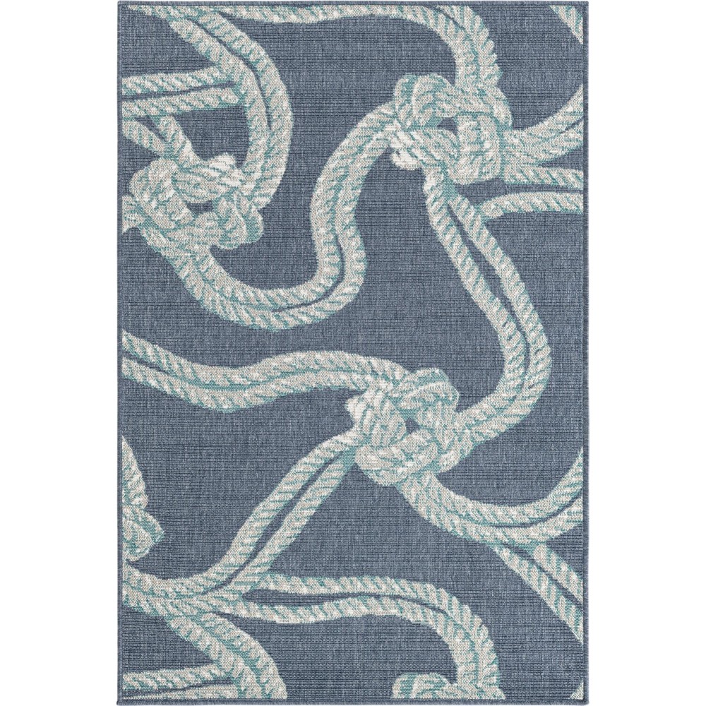 Rug Unique Loom Outdoor Coastal Navy Blue Rectangular 4' 0 x 6' 0